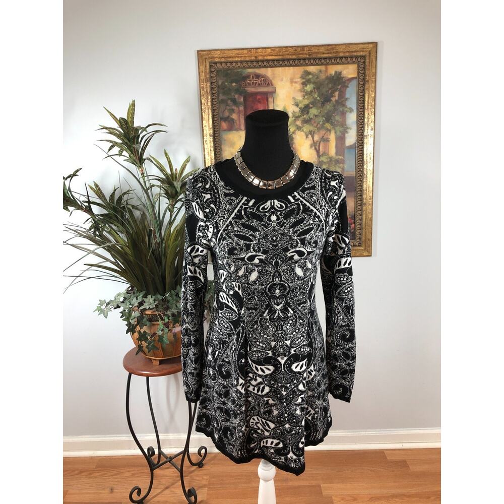 Style&Co. Sweater Dress Women's M Black Paisley Long‎ Sleeve Whimsigoth Bohemian